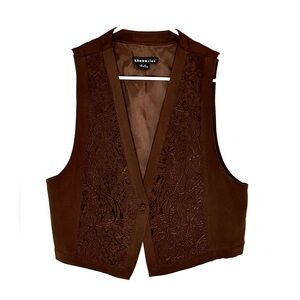 Brown Embroidered Vest From Theomiles